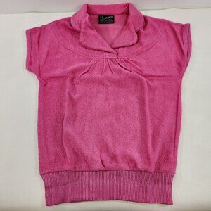 Vintage Pink Terry Cloth Short Sleeved Sweater made in Hong Kong